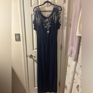 Navy Maxi Dress with cut out sleeves NWOT